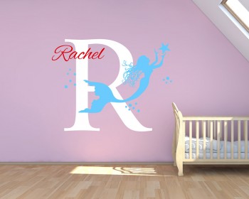 Mermaid wall decal - custom made mermaid wall decal - girl name decal - mermaid wall art